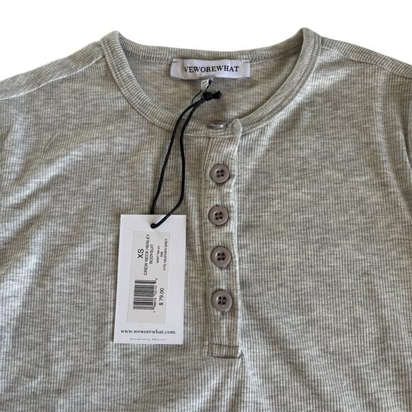 WeWoreWhat Crew Neck Henley Ribbed Bodysuit Heather Gray Long Sleeve Size XS NWT - Picture 3 of 7